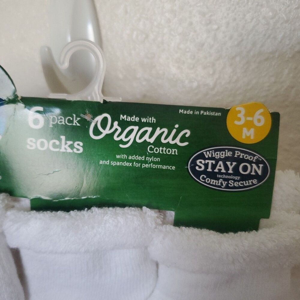 Gerber Baby White Socks Boys & Girls Plush 6 Pack Size 3-6 Months Organic Cotton - Picture 2 of 11